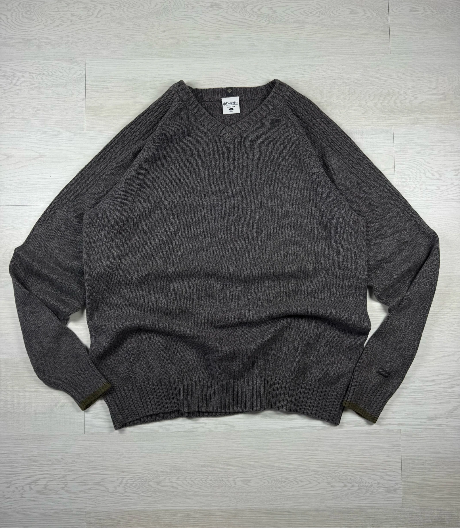 Columbia V-Neck Knit Sweater 100% Cotton Brown Men's Large Outdoor Vintage – photo 3